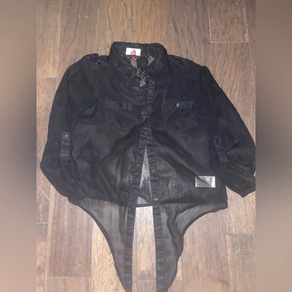 LEI Black Sheer Button Down Shirt